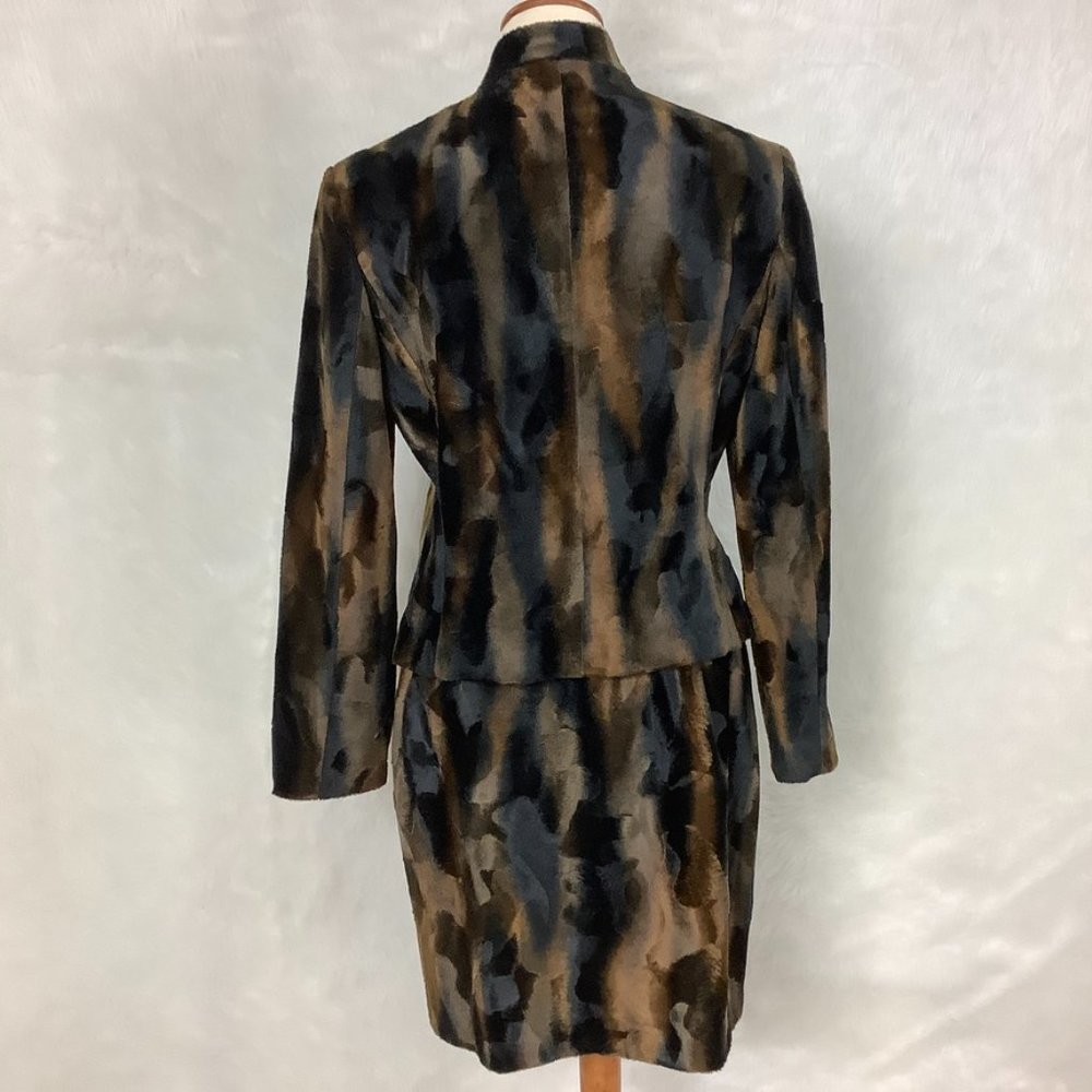 Vintage 80s 90s Votre Nom Black Brown Animal Print Faux Fur Skirt & Jacket S - Picture 4 of 8